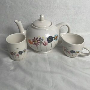 RAE DUNN BLOOM TEA SET WITH CREAM AND SUGAR SET